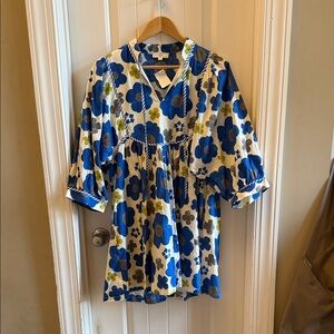 NWT Entro Floral Babydoll Dress With Contrast Trim And Mid Sleeves